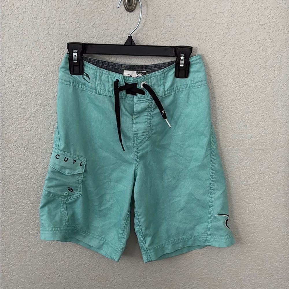 Boys Rip Curl Teal Board Shorts with Black Accents 7/8 22